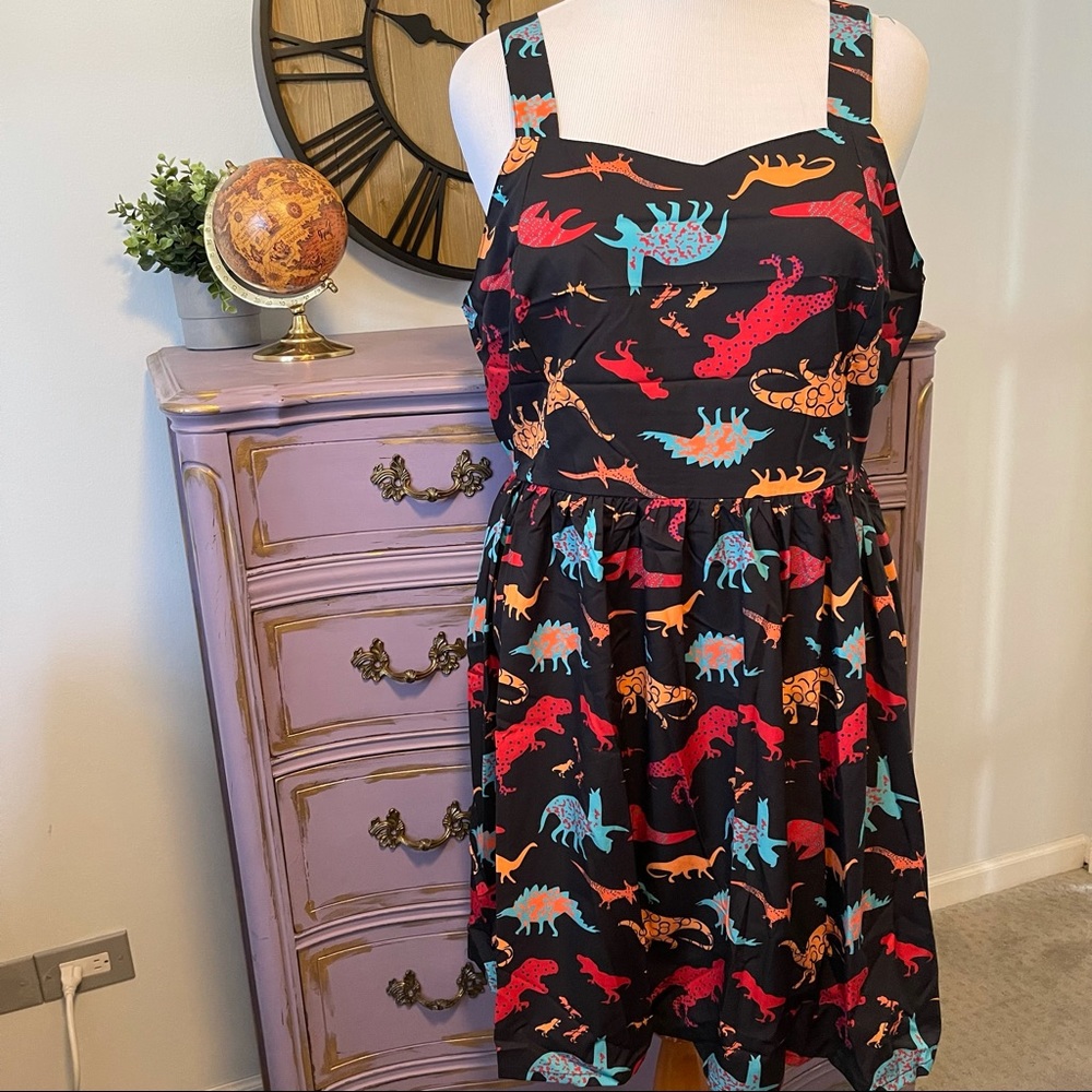 Dinosaur print shirred back dress